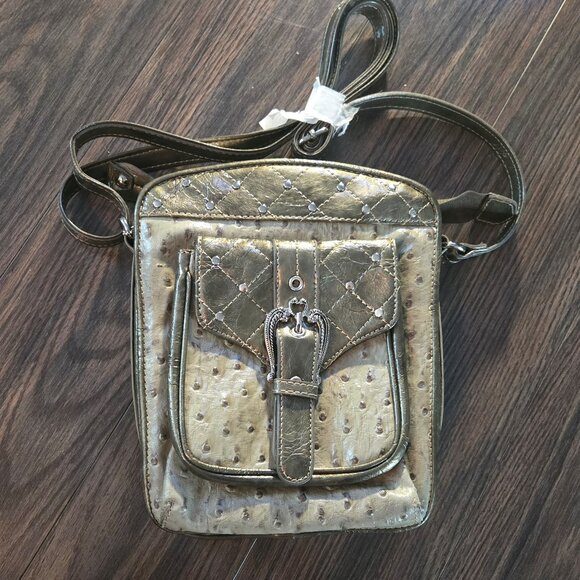 MC/MARK CHANTAL Faux Leather Ostrich Pattern Triple Compartment Crossbody NWOT - Picture 1 of 12